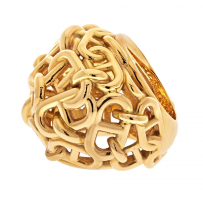  Herm s HERMES 18K YELLOW GOLD CHA NE DANCRE DOME COCKTAIL RING