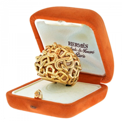  Herm s HERMES 18K YELLOW GOLD CHA NE DANCRE DOME COCKTAIL RING