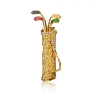  Herm s HERMES 18K YELLOW GOLD GOLD CLUBS VINTAGE PIN BROOCH