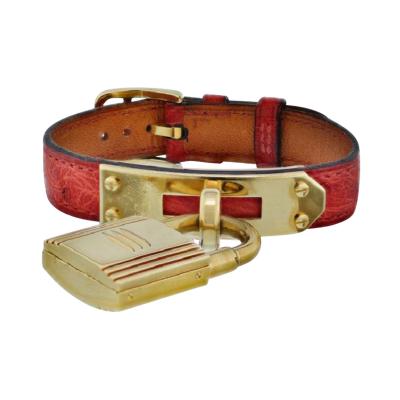 Herm s HERMES KELLY STAINLESS STEEL RED LIZARD STRAP WITH GOLD TONE DIAL WATCH
