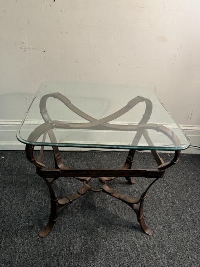  Herm s HERMES METAL LEATHER EQUESTRIAN STRAP TABLE