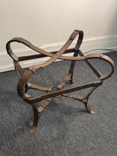  Herm s HERMES METAL LEATHER EQUESTRIAN STRAP TABLE