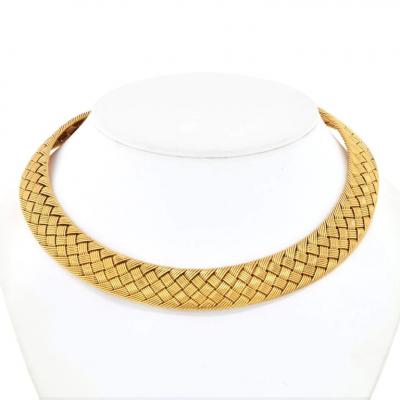  Herm s HERMES WOVEN 18K YELLOW GOLD COLLAR NECKLACE