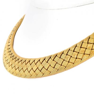  Herm s HERMES WOVEN 18K YELLOW GOLD COLLAR NECKLACE