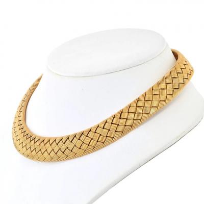  Herm s HERMES WOVEN 18K YELLOW GOLD COLLAR NECKLACE
