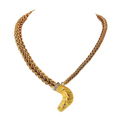  Herm s Hermes 18K Yellow Gold Lenfant Diamond Horse Head Necklace