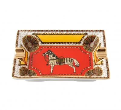  Herm s Hermes Paris Cheval DOrient Porcelain Cigar Ashtray in Red and Gold