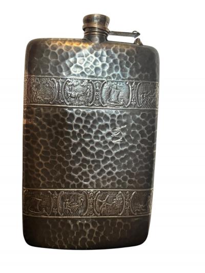  Herm s SET OF 5 SILVERPLATE LEATHER FLASKS ART DECO MID CENTURY
