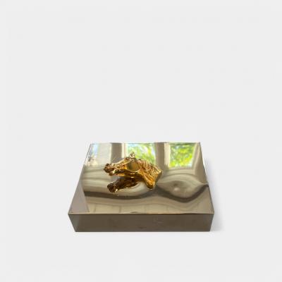  Herm s Silver Plated and Brass Box with Horse Decoration by Hermes France c 1955