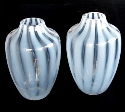  Hessen Glaswerke A large scaled pair of Hessen Glaswerke white striated ovoid vases