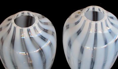  Hessen Glaswerke A large scaled pair of Hessen Glaswerke white striated ovoid vases