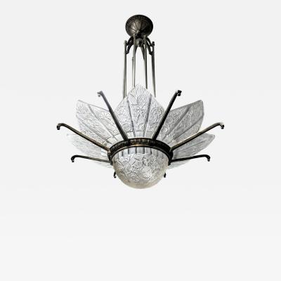  Hettier et Vincent French Art Deco Chandelier Signed by Hettier Vincent