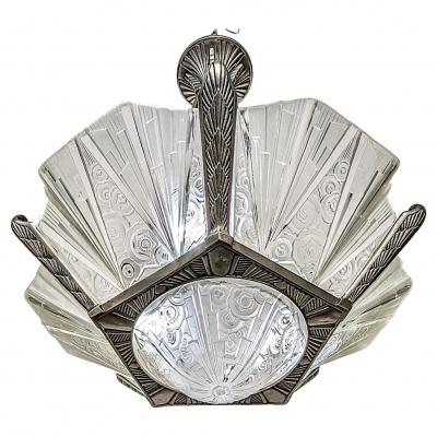  Hettier et Vincent French Art Deco Chandelier Signed by Hettier Vincent
