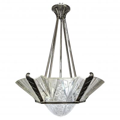  Hettier et Vincent French Art Deco Chandelier Signed by Hettier Vincent