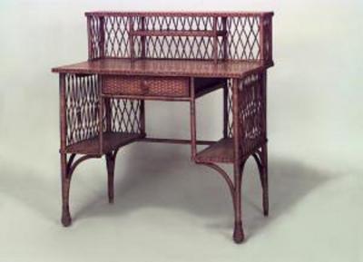  Heywood Wakefield American Mission Natural Wicker and Golden Oak Desk