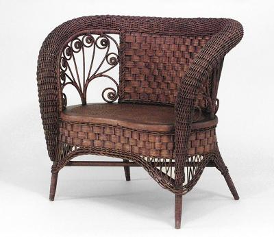  Heywood Wakefield American Victorian Dark Natural Wicker Small Loveseat