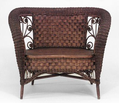  Heywood Wakefield American Victorian Dark Natural Wicker Small Loveseat