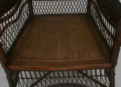  Heywood Wakefield American Victorian Mission Dark Stained Wicker Arm Chair