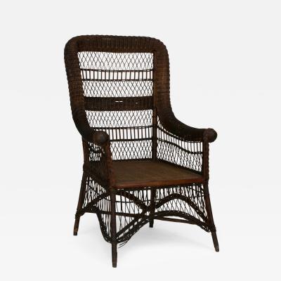  Heywood Wakefield American Victorian Mission Dark Stained Wicker Arm Chair