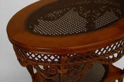  Heywood Wakefield American Victorian Natural Wicker Oval Center Table