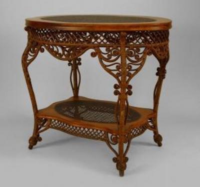  Heywood Wakefield American Victorian Natural Wicker Oval Center Table