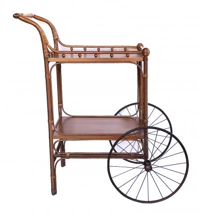  Heywood Wakefield An Early Heywood Wakefield Wicker and Wood Drinks Bar Cart circa 1910