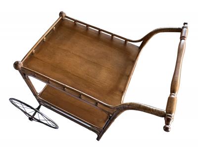  Heywood Wakefield An Early Heywood Wakefield Wicker and Wood Drinks Bar Cart circa 1910