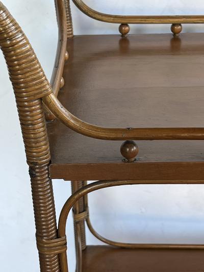  Heywood Wakefield An Early Heywood Wakefield Wicker and Wood Drinks Bar Cart circa 1910