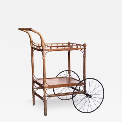  Heywood Wakefield An Early Heywood Wakefield Wicker and Wood Drinks Bar Cart circa 1910