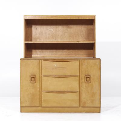  Heywood Wakefield Heywood Wakefield Mid Century Maple Wheat Credenza and Hutch