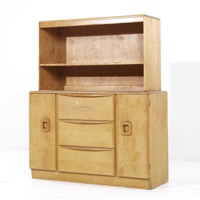  Heywood Wakefield Heywood Wakefield Mid Century Maple Wheat Credenza and Hutch