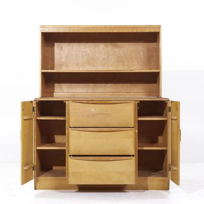  Heywood Wakefield Heywood Wakefield Mid Century Maple Wheat Credenza and Hutch
