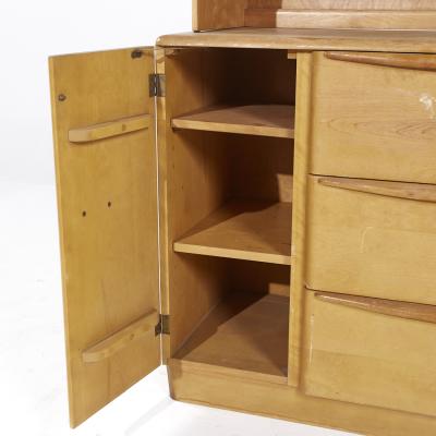  Heywood Wakefield Heywood Wakefield Mid Century Maple Wheat Credenza and Hutch