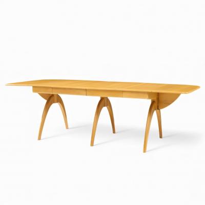  Heywood Wakefield Heywood Wakefield Mid Century Wheat Wishbone Expanding Dining Table 2 Leaves