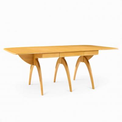  Heywood Wakefield Heywood Wakefield Mid Century Wheat Wishbone Expanding Dining Table 2 Leaves