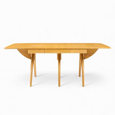  Heywood Wakefield Heywood Wakefield Mid Century Wheat Wishbone Expanding Dining Table 2 Leaves