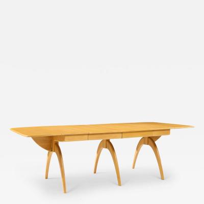  Heywood Wakefield Heywood Wakefield Mid Century Wheat Wishbone Expanding Dining Table 2 Leaves