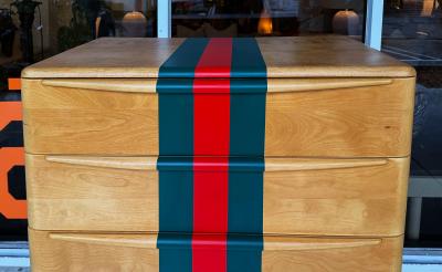  Heywood Wakefield Mid century Heywood Wakefield Tall Maple Chest Painted Stripes 5 Drawer