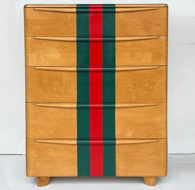  Heywood Wakefield Mid century Heywood Wakefield Tall Maple Chest Painted Stripes 5 Drawer