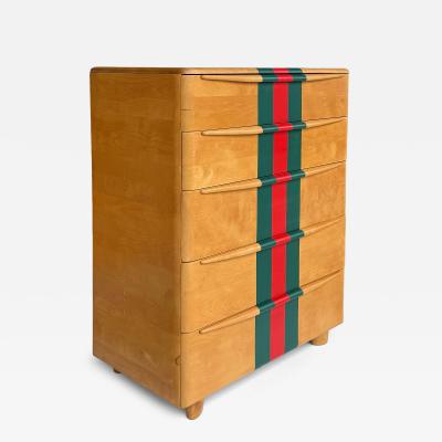  Heywood Wakefield Mid century Heywood Wakefield Tall Maple Chest Painted Stripes 5 Drawer