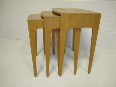  Heywood Wakefield Rare Set of Heywood Wakefield Solid Maple Mid Century Modern Nesting Tables