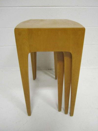  Heywood Wakefield Rare Set of Heywood Wakefield Solid Maple Mid Century Modern Nesting Tables