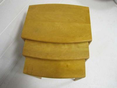  Heywood Wakefield Rare Set of Heywood Wakefield Solid Maple Mid Century Modern Nesting Tables