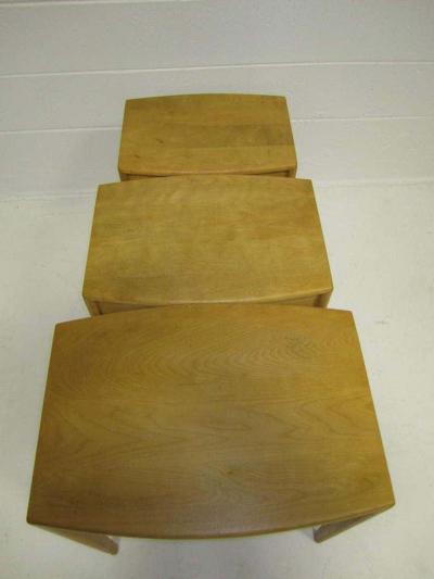  Heywood Wakefield Rare Set of Heywood Wakefield Solid Maple Mid Century Modern Nesting Tables