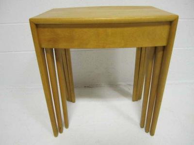  Heywood Wakefield Rare Set of Heywood Wakefield Solid Maple Mid Century Modern Nesting Tables