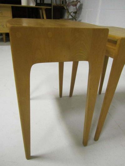  Heywood Wakefield Rare Set of Heywood Wakefield Solid Maple Mid Century Modern Nesting Tables
