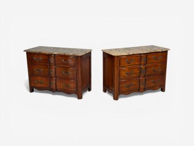  Hickory Chair Co Hickory Chair Louis XV Style Commodes Wood Brass Marble USA 1980s