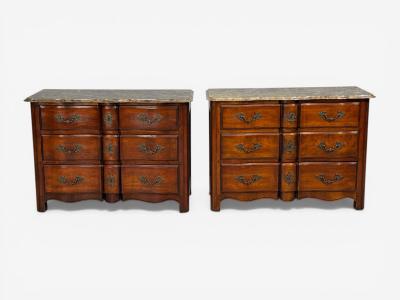  Hickory Chair Co Hickory Chair Louis XV Style Commodes Wood Brass Marble USA 1980s