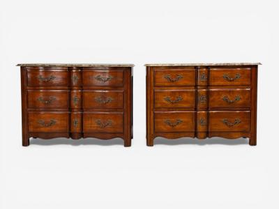  Hickory Chair Co Hickory Chair Louis XV Style Commodes Wood Brass Marble USA 1980s