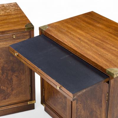 Hickory Manufacturing Co Hickory Manufacturing Mid Century Burlwood and Brass Nightstands Pair
